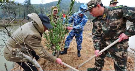 Китайские солдаты сажают деревья для борьбы с загрязнением воздуха  